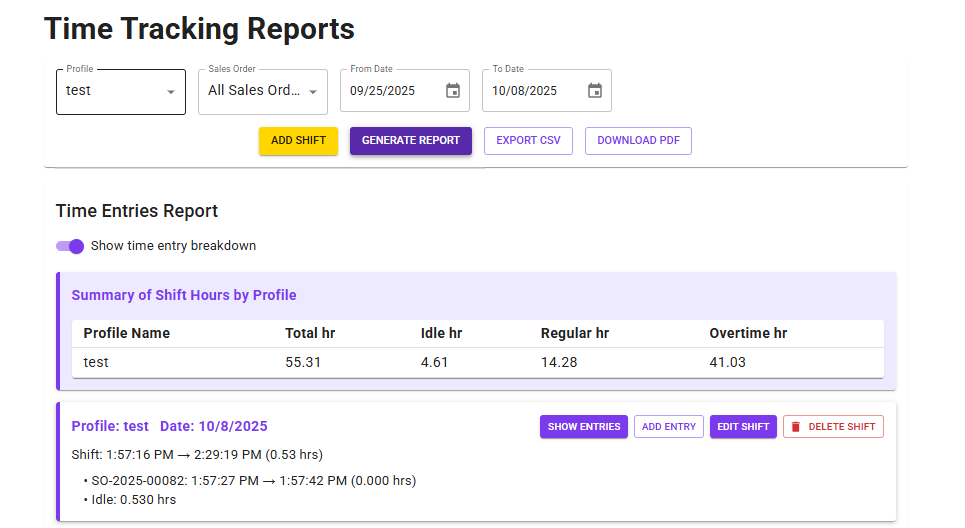 Time Tracking screen